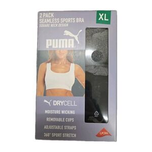 Puma Women's 2-Pack Square Neck Seamless Sports Bra, Black/Gray, Size XL